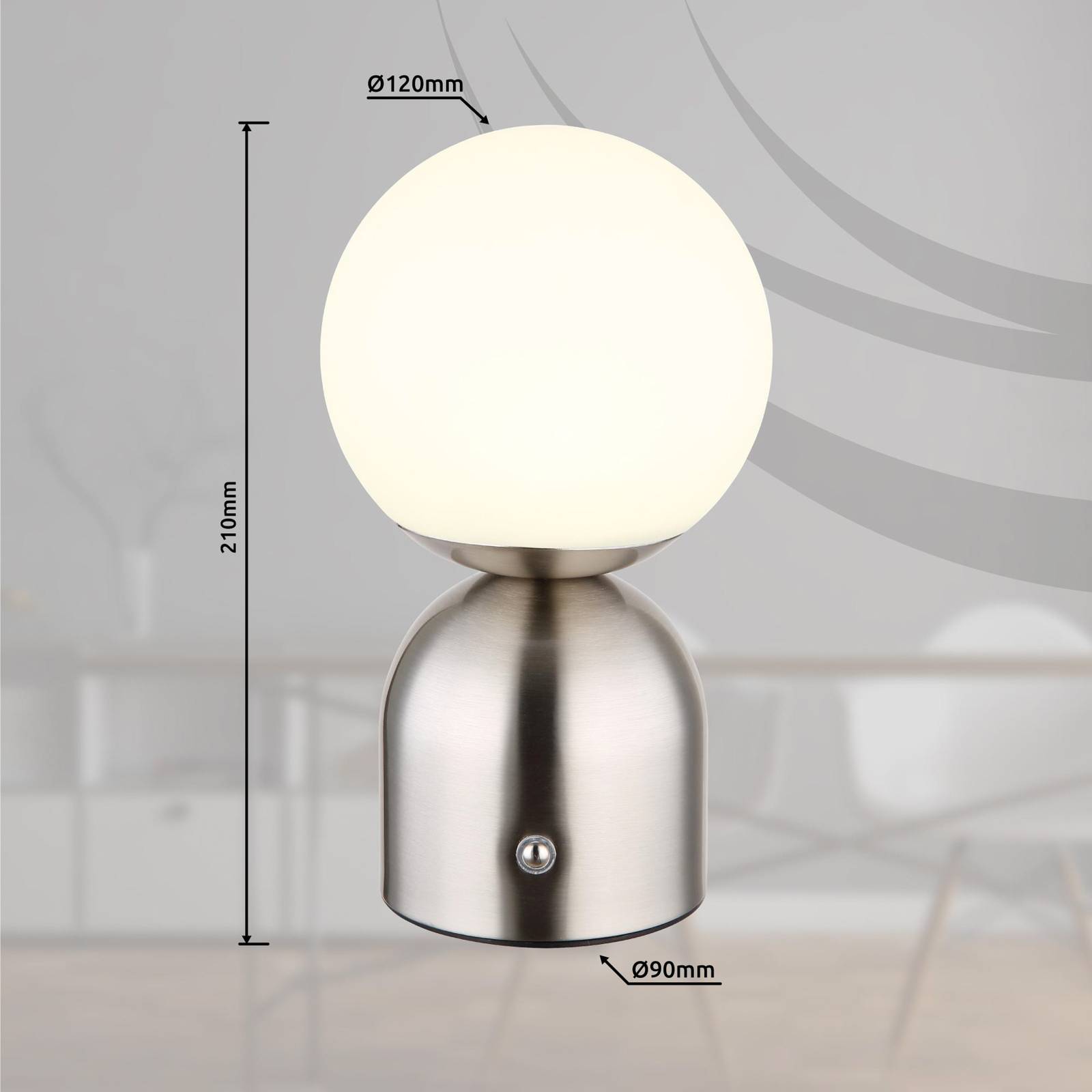 Globo Lampe de table LED rechargeable Julsy, couleur nickel, hauteur 21 cm, CCT