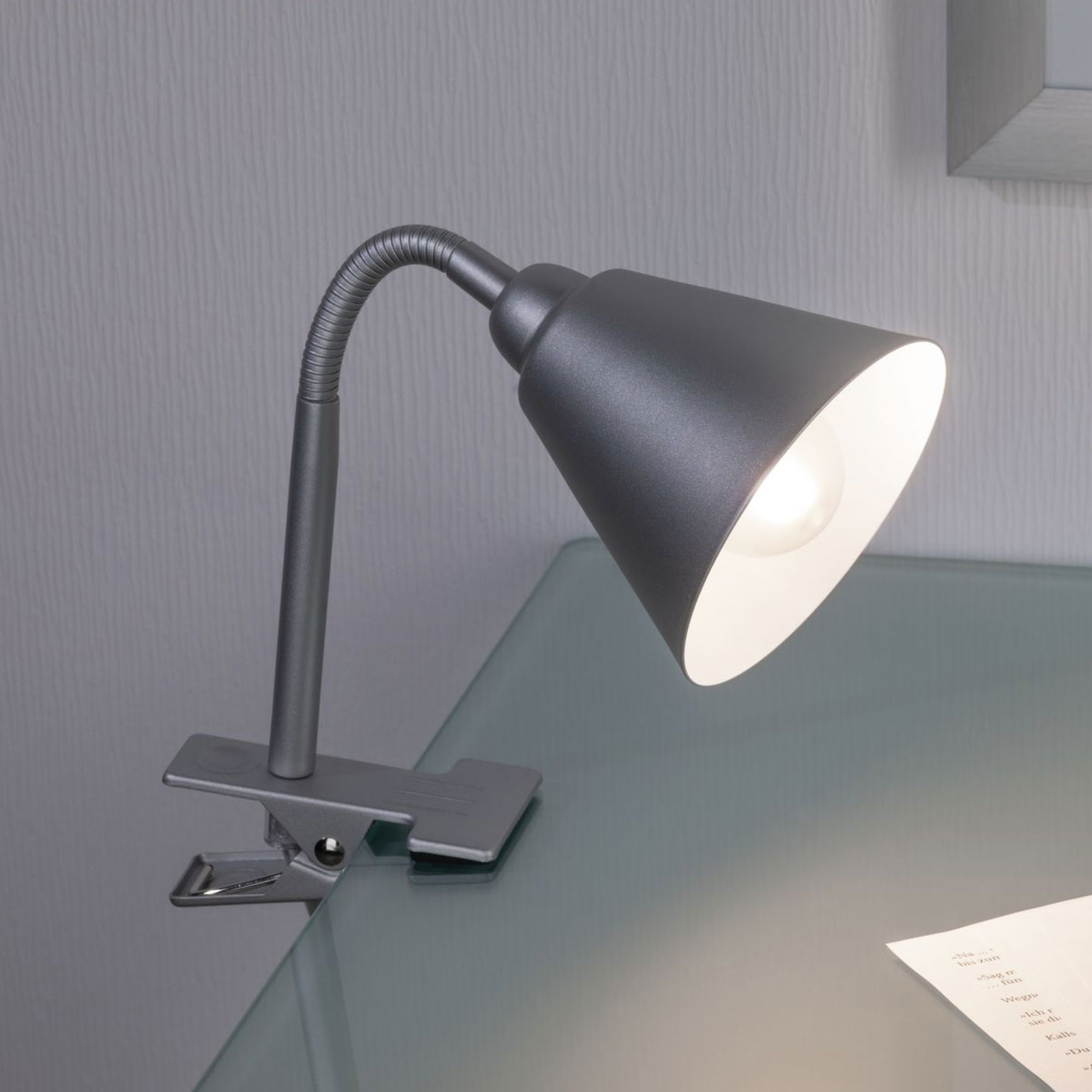 Paulmann Vitis clip-on light, grey, for Bedroom, metal, plastic, E14, 20 W, energy efficiency: A++, H: 37 cm