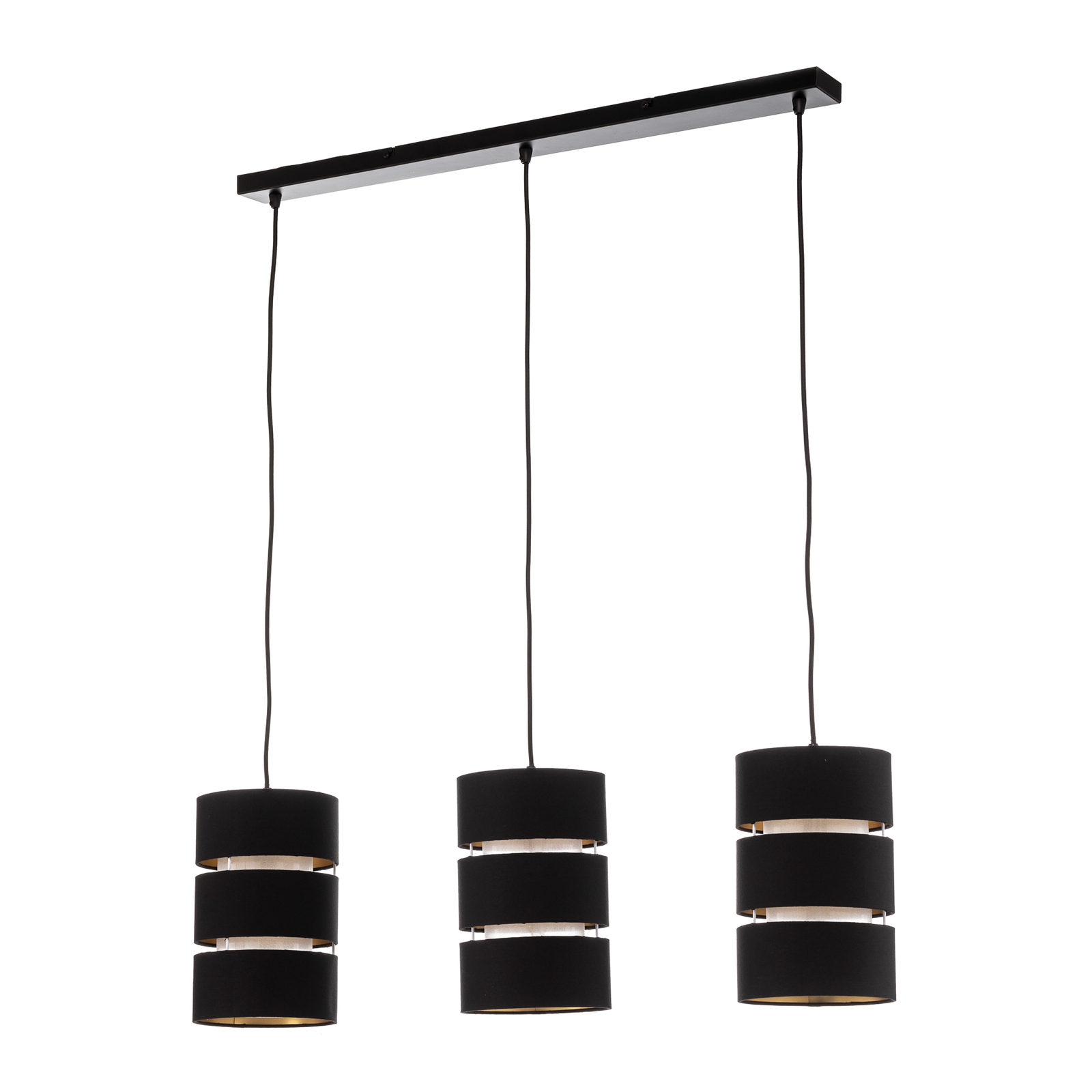 Lindby hanglamp Tsomo, 950 cm, 3-lamps, zwart, stof