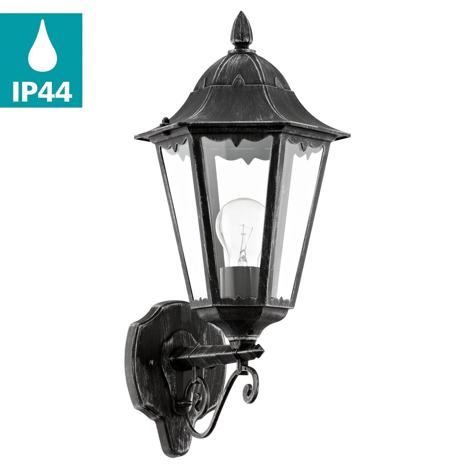 Außenwandlampe Navedo, schwarz/silber, Höhe 47 cm, aufwärts