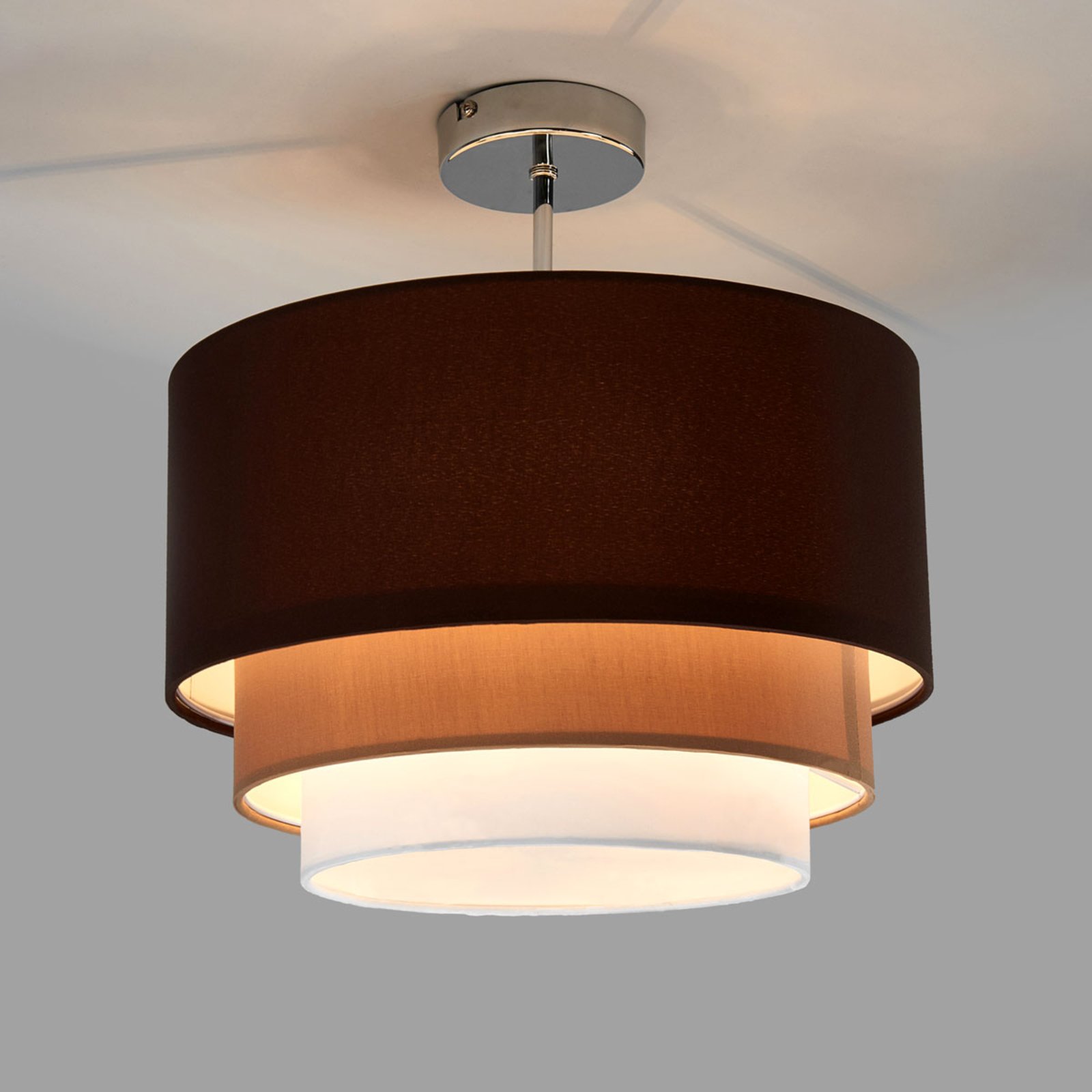 Lindby Fabric in three layers - the ceiling lamp Jayda, for Living / Dining Room, fabric, metal, E27, 60 W, energy efficiency: A++, H: 37 cm