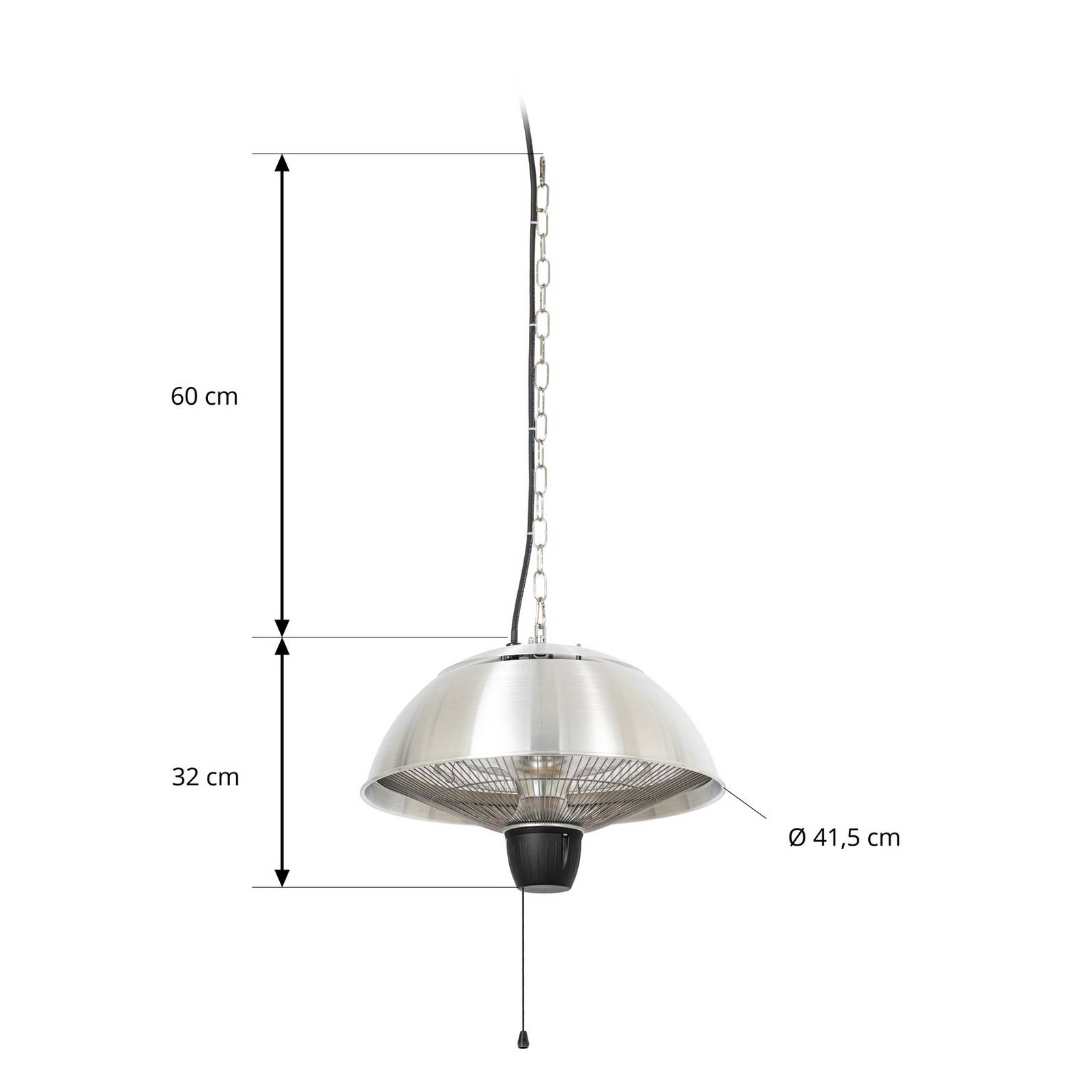 Wiszący promiennik grzewczy Lucande Theriona, srebrny, Ø 42 cm, IP24