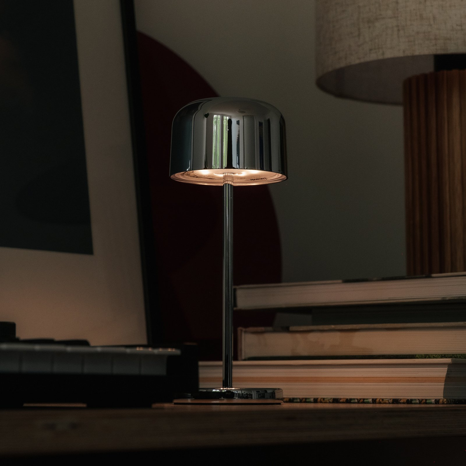 Lucande LED-Akku-Tischleuchte Quill, chrom, CCT, dimmbar Lucande LED-Akku-Tischleuchte Quill, chrom, CCT, dimmbar