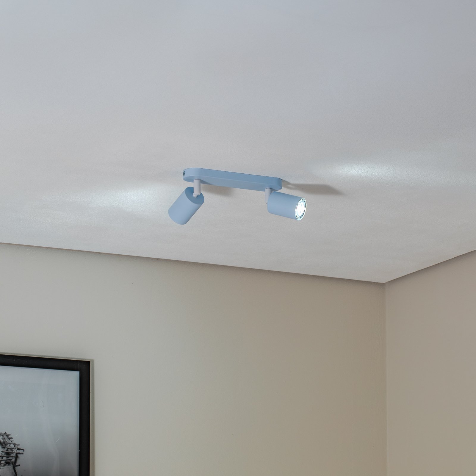 Spot pour plafond Livia, bleu clair, 35 cm, à 2 lampes, métal, GU10