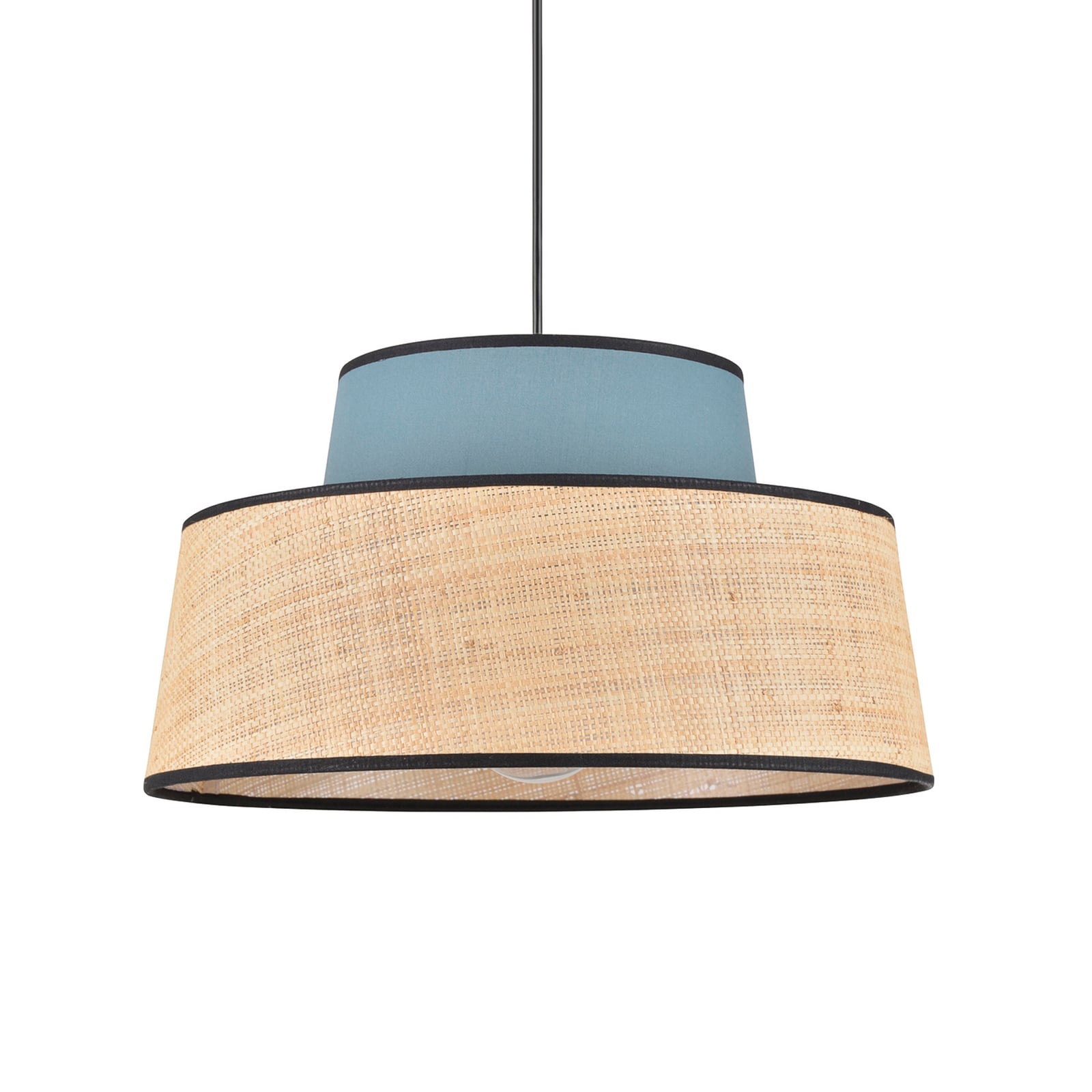 Żyrandol Mallorca, kolor petrolowy/naturalny, Ø 38 cm, tkanina/liana