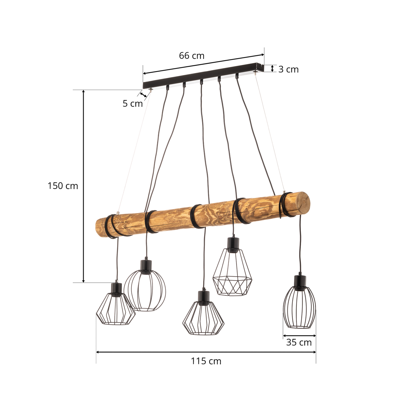 Envostar Various péndulo 5 luces pino natural