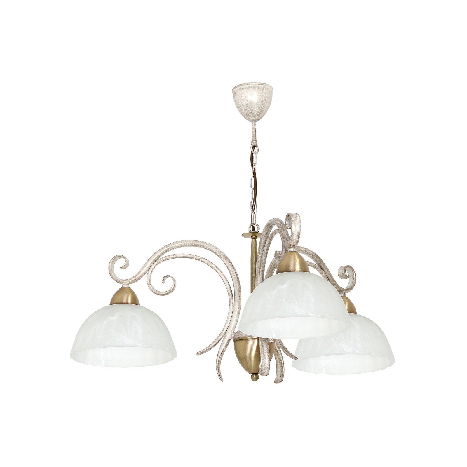 Flora chandelier, 3 glass lampshades, white/brass