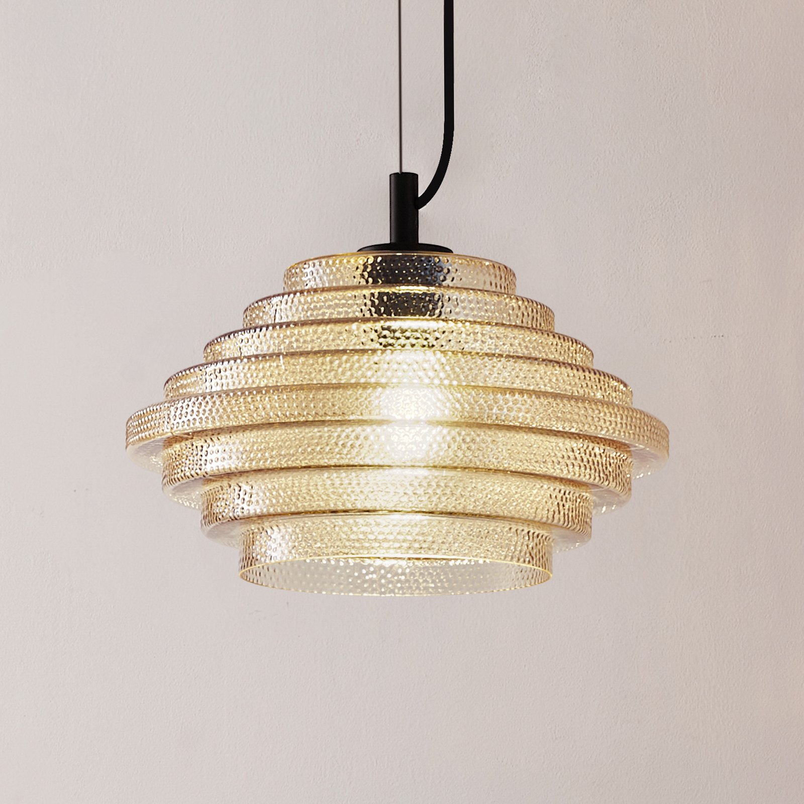 Orliana pendellampe, Ø 35 cm, ravfarvet, glas - Lindby