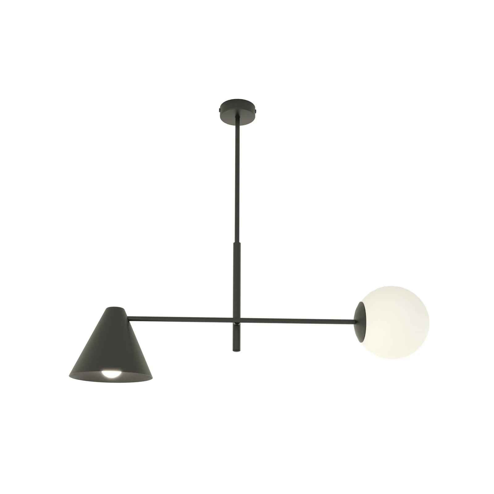 Φωτιστικό οροφής Hermes, 2 λάμπες, μαύρο, γυαλί, 70 cm, E14
