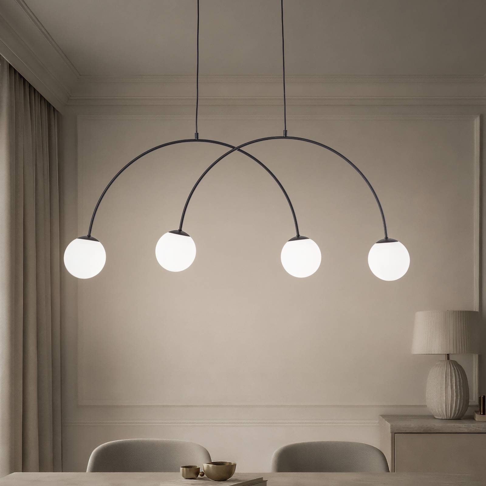 Hängeleuchte Nova, Glas/Metall, schwarz/weiß, 4-flammig günstig online kaufen