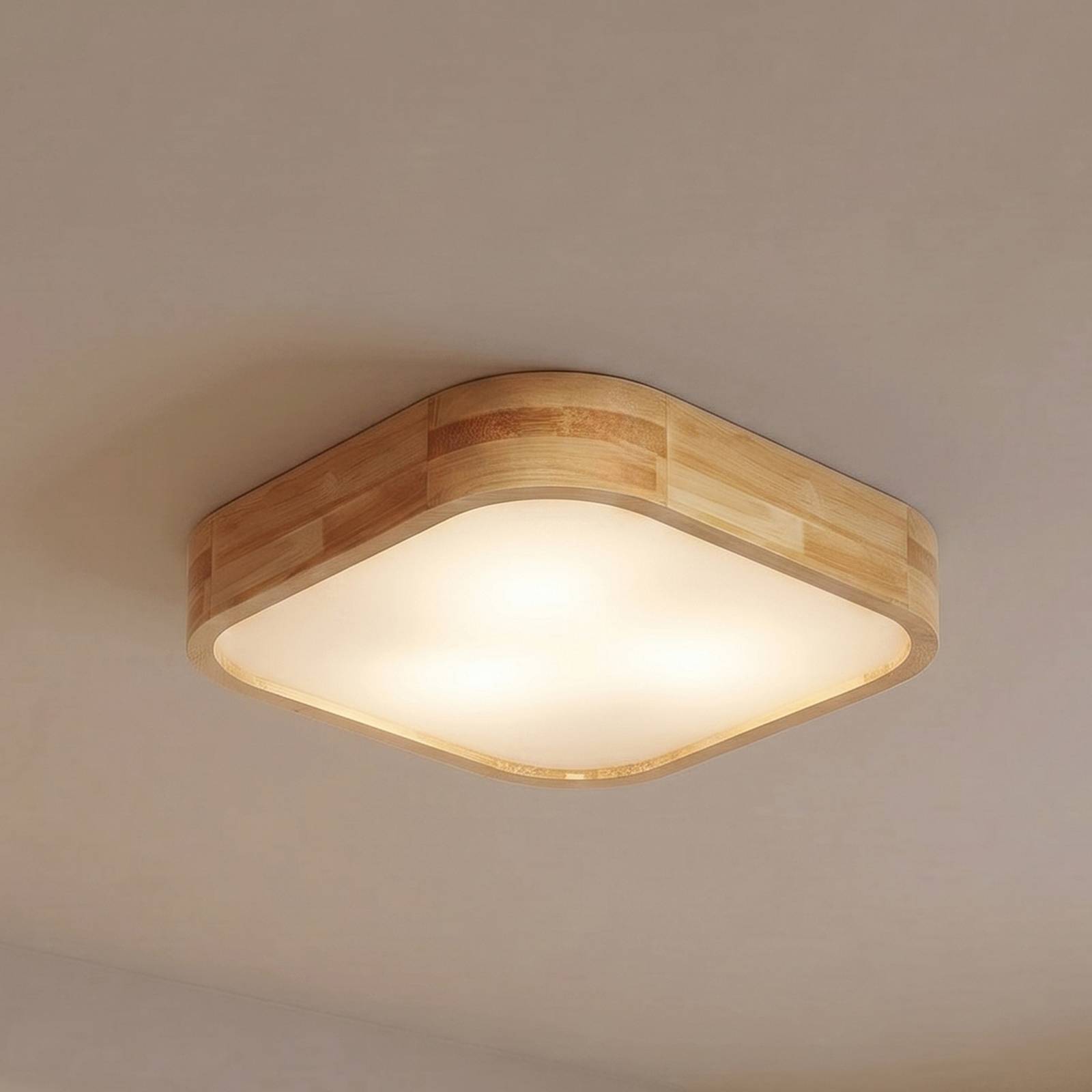 Lampa sufitowa Lindby Tanju, 40 cm x 40 cm, jasne drewno, E27