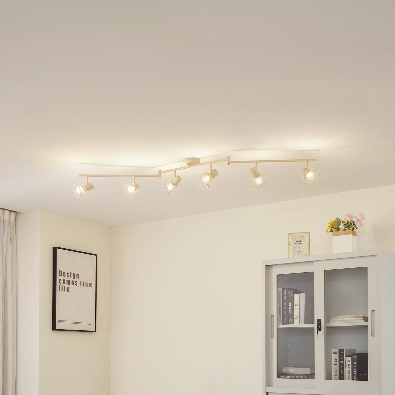 Lindby plafonnier Piena, beige, à 6 lampes, fer