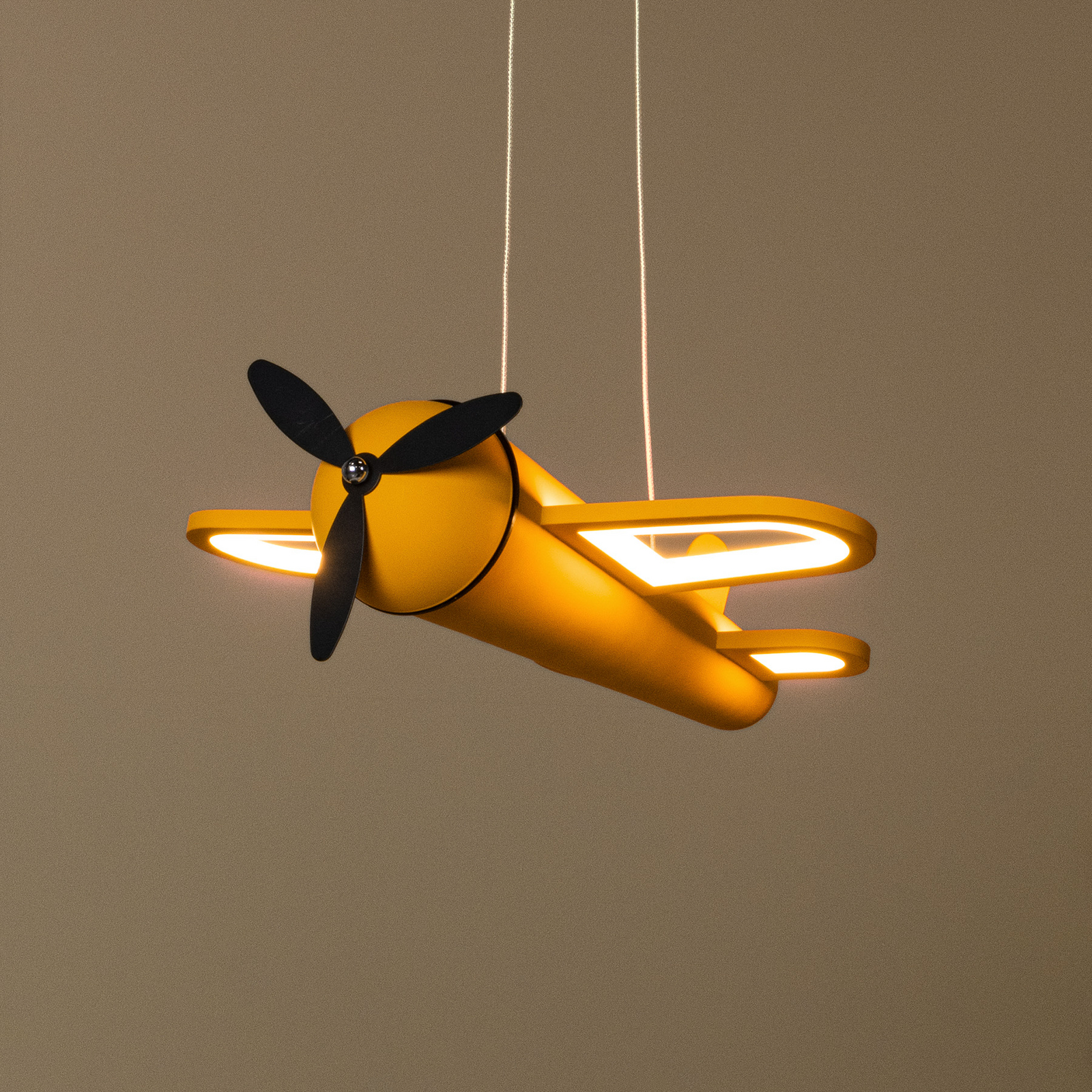 Candeeiro suspenso LED para quarto infantil Fokker, amarelo Comprimento 46 cm