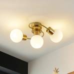 Lindby plafondlamp Ciala, 3-lamps, messingkleurig, glas