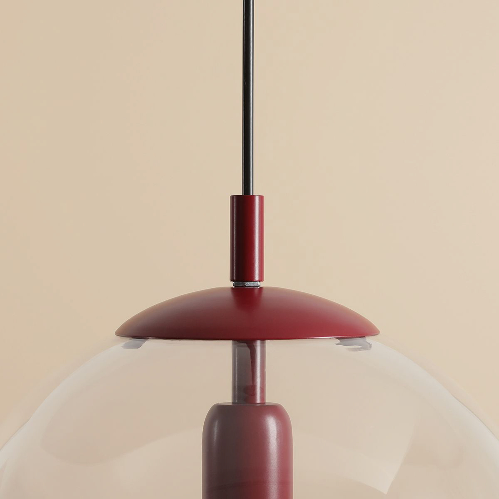 Висяща лампа Nohr със стъклен абажур, виненочервена/прозрачна
