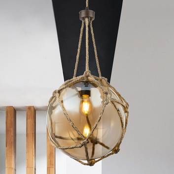 Tiko glass hanging light with hemp net, rust