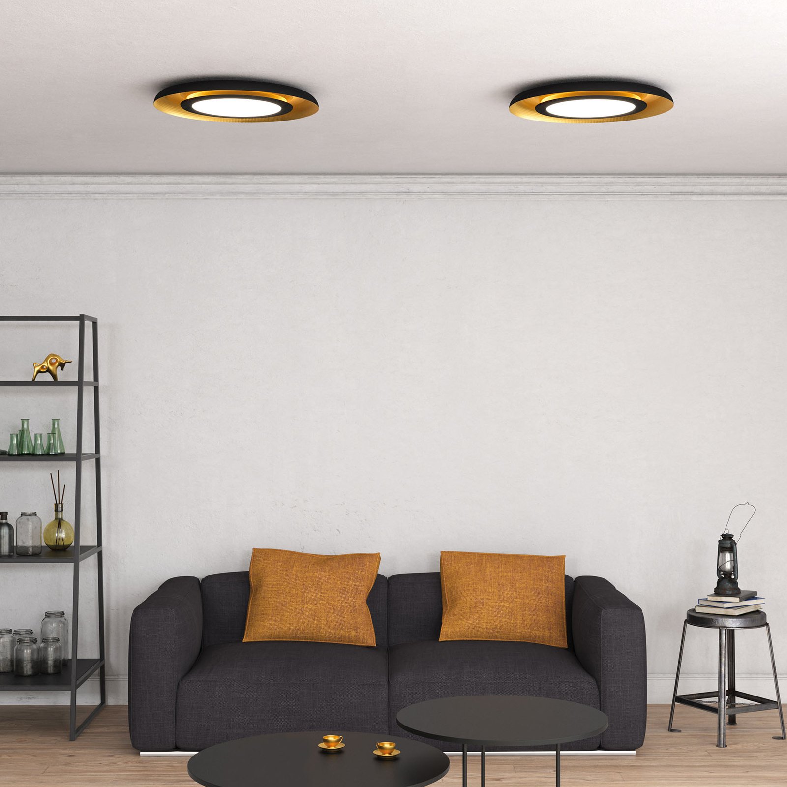 Shiitake LED plafondlamp, zwart/goud