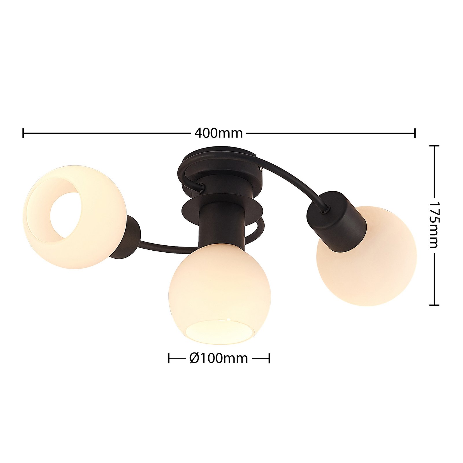 Lindby Ciala loftlampe, 3 lyskilder, sort/hvid