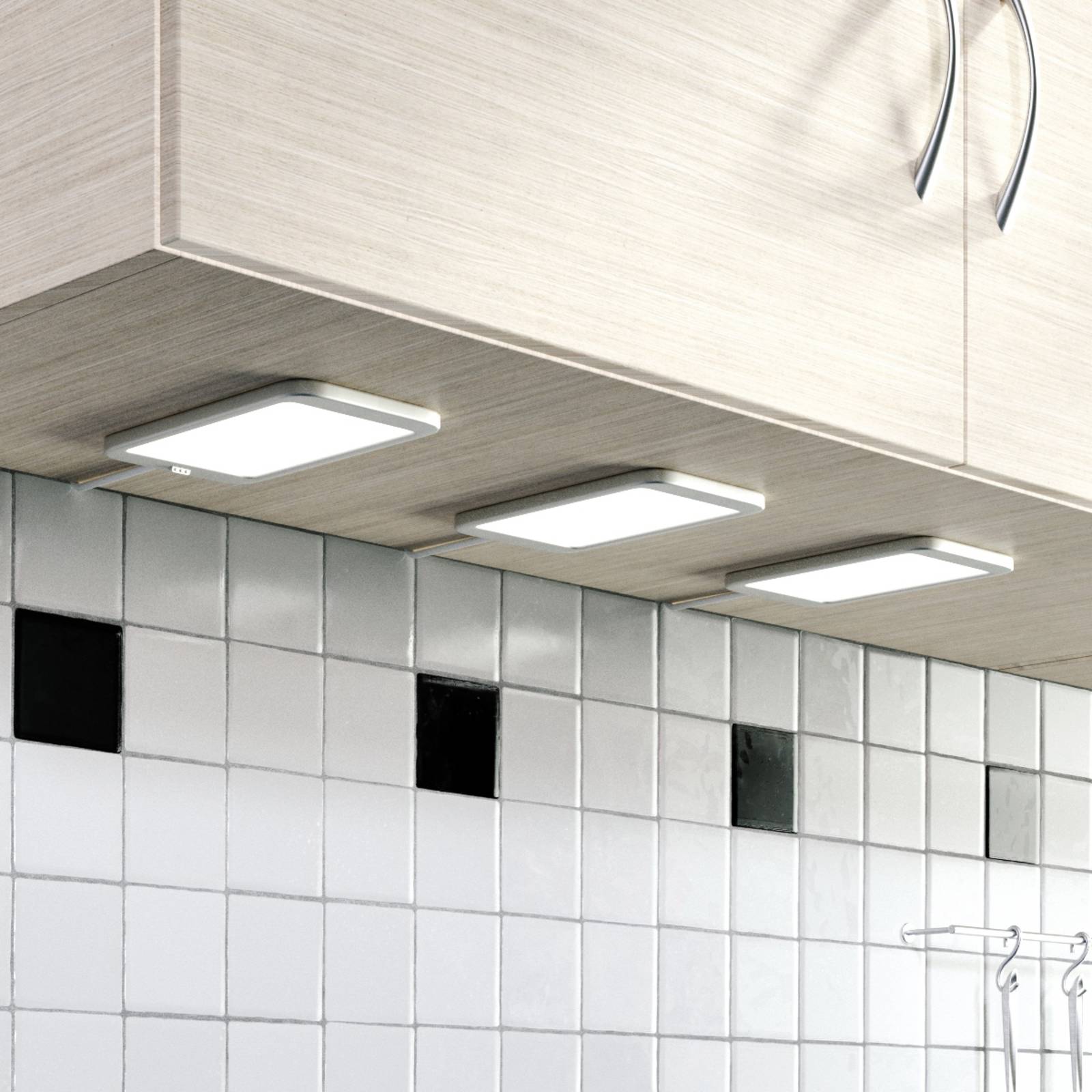 Lindby Svela LED under-cabinet light, 3-set silver - Kitchen - Furniture Light Square - Furniture Spotlight - dimmable - Modern