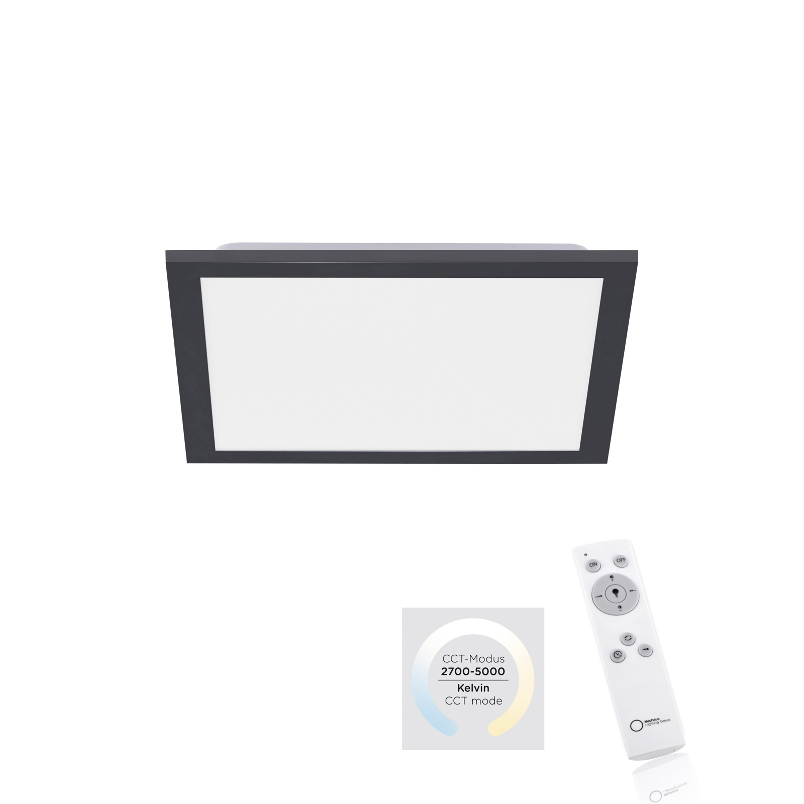 LED-Deckenleuchte Flat, CCT, schwarz, quadratisch