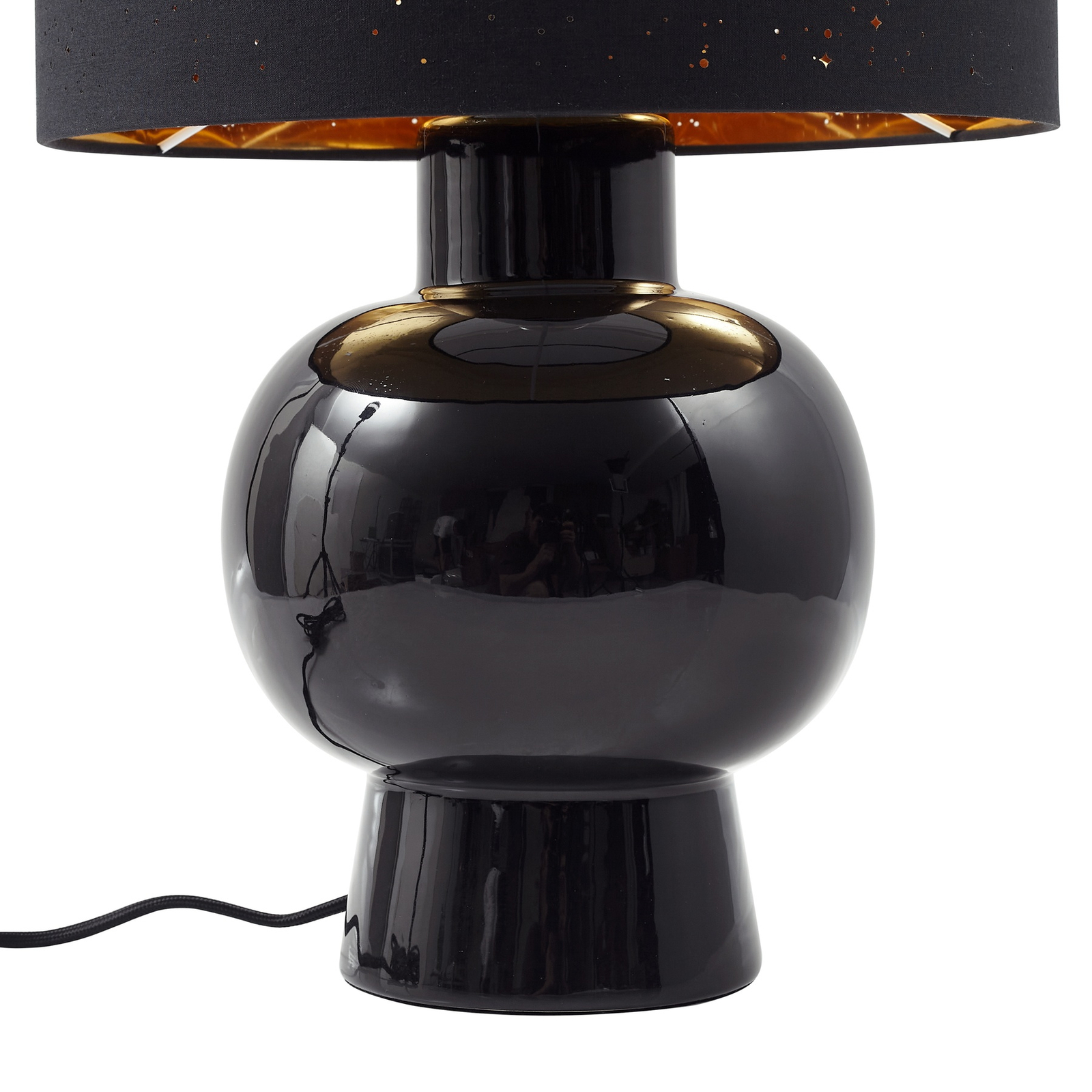 Lindby bordlampe Arved, svart, tekstil, keramikk, 46 cm