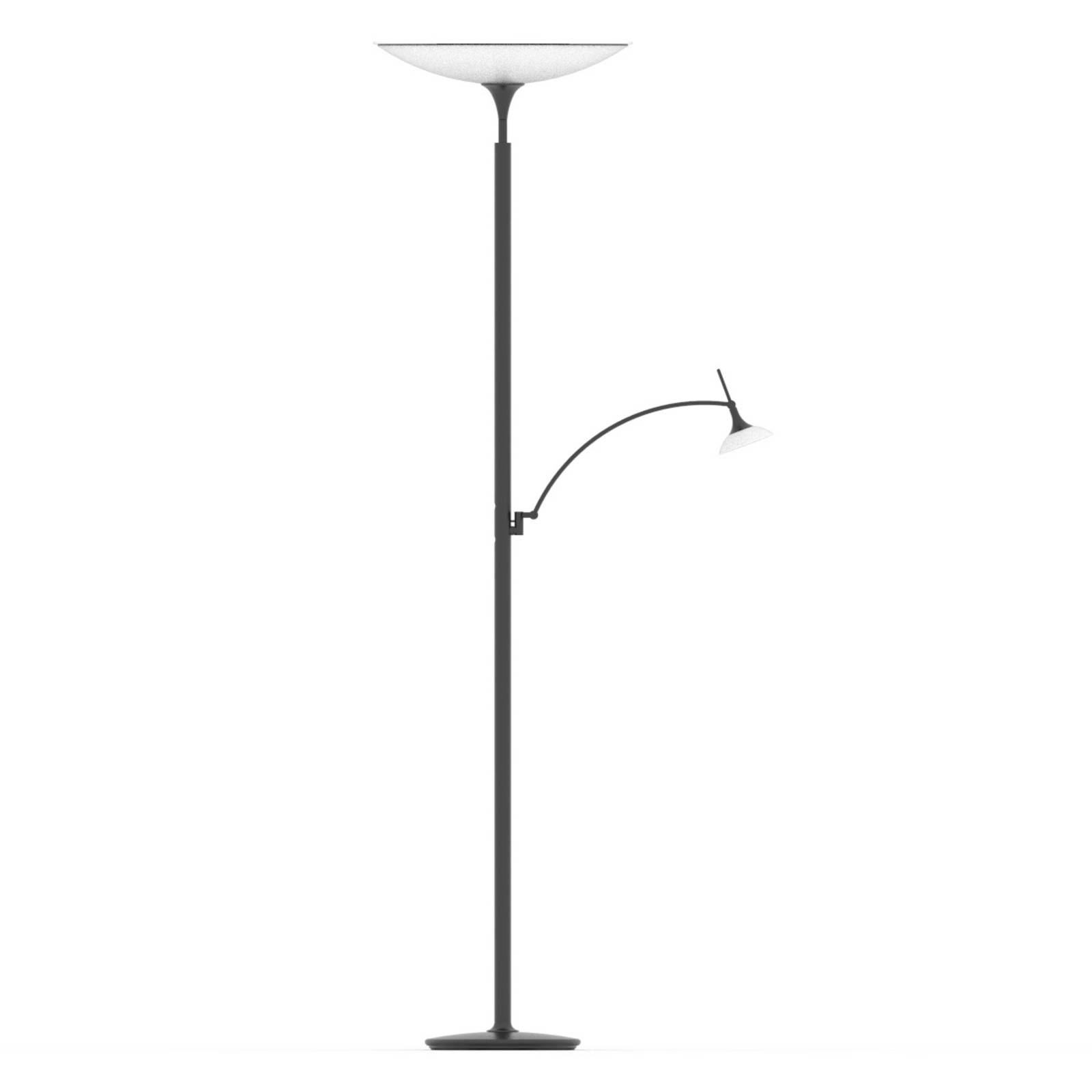 Rothfels Trinessa LED uplighter reading arm black, for Living / Dining Room, glass, brass, stainless steel, 35.5 W, H: 181 cm
