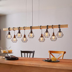 Lampada a sospensione Townshend, lunghezza 150 cm, nero/quercia, a 9 luci.