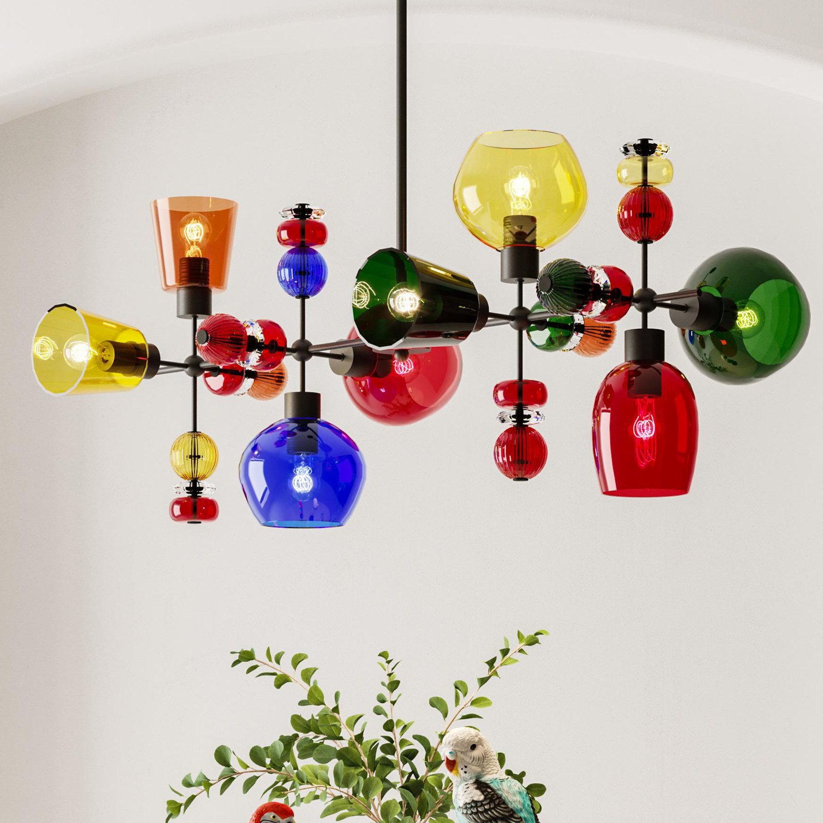 KARE Suspension Mazzo Otto, verre multicolore, à 8 lampes