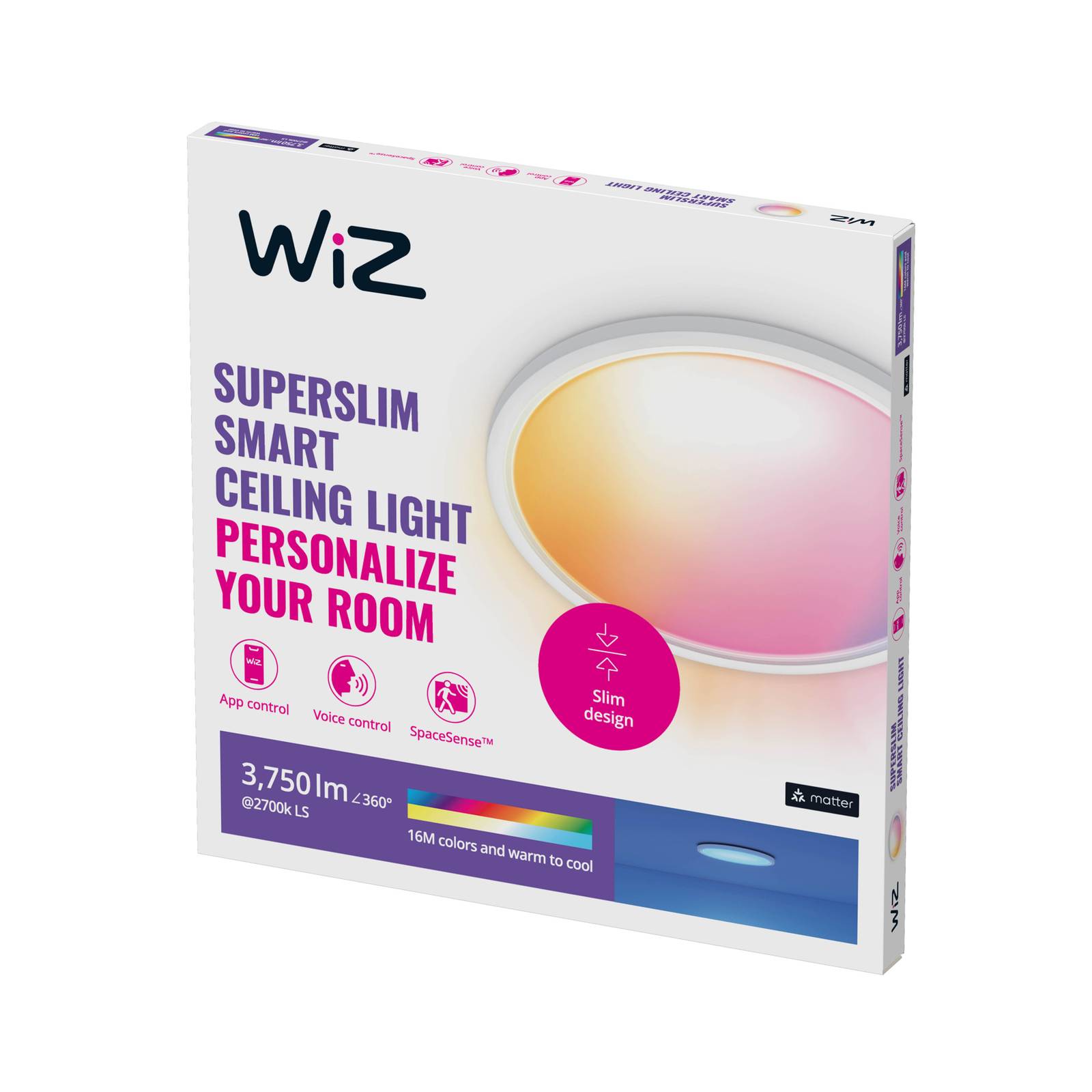WiZ SuperSlim LED-loftlampe RGBW Ø54cm hvid