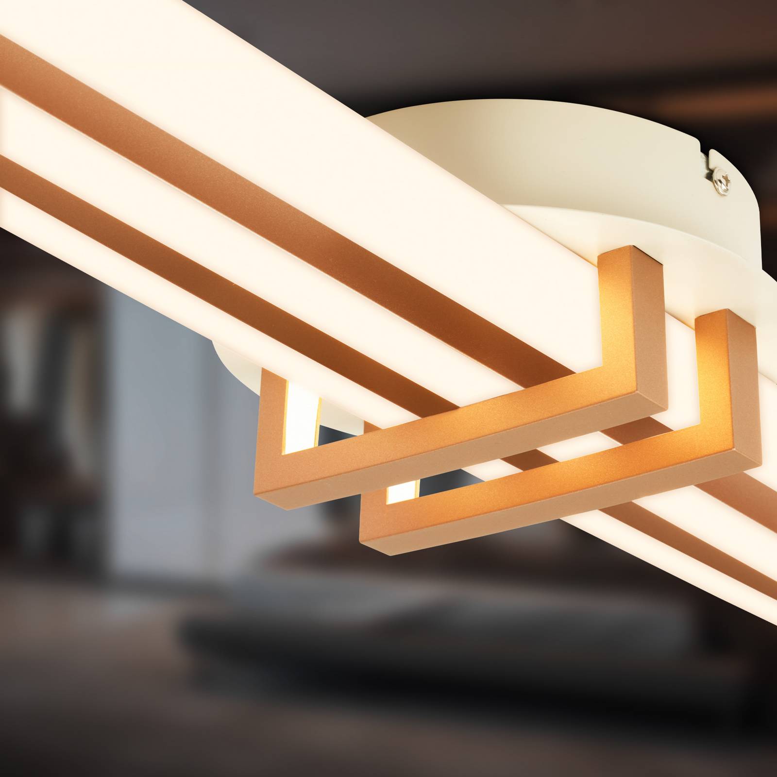 lampa sufitowa LED Tinka, jasnoszara/brązowa, długość 98 cm