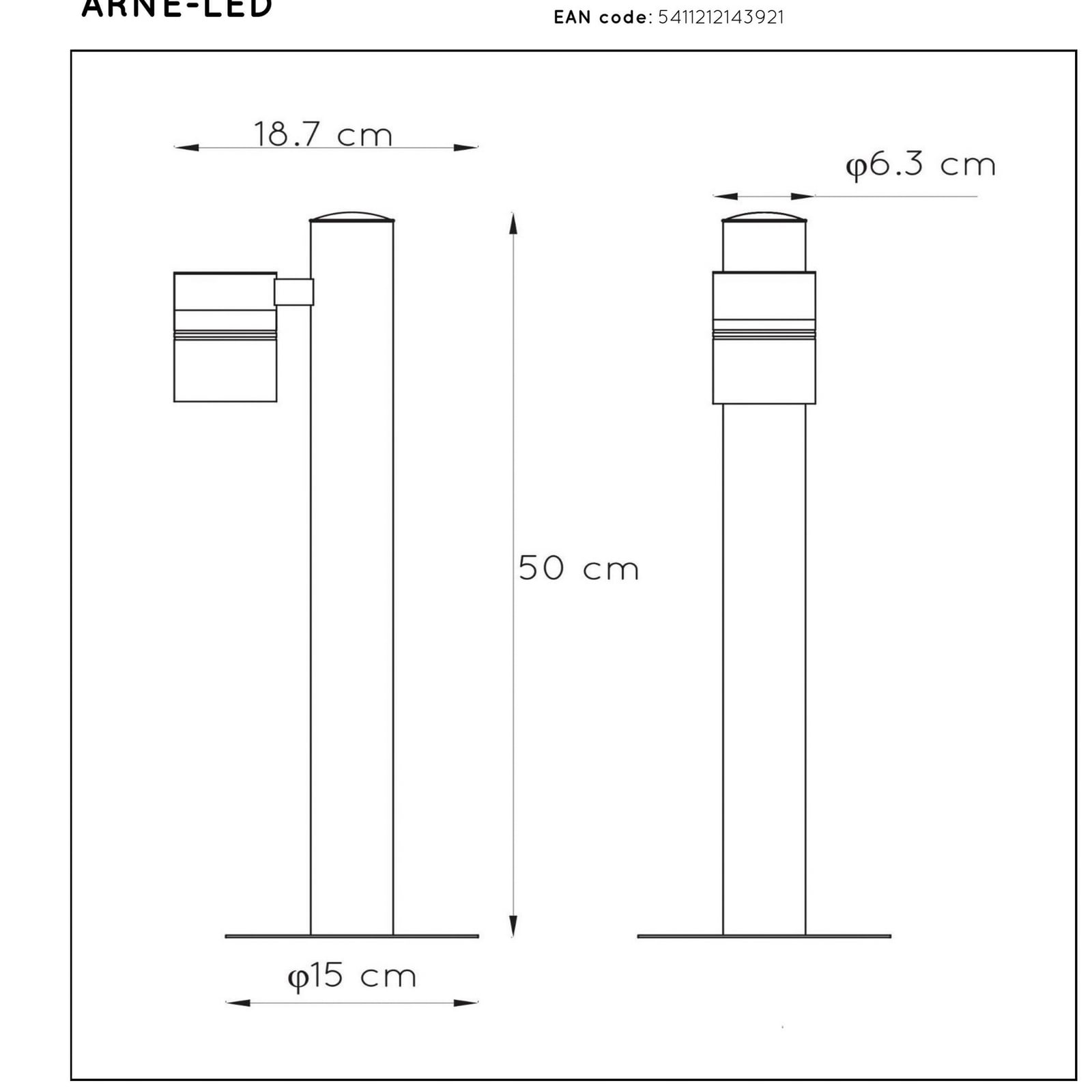 Tuinpadverlichting ARNE, zwart, 1-lamp, hoogte 50 cm, IP44, GU10-LED Tuinpadverlichting ARNE, zwart, 1-lamp, hoogte 50 cm, IP44, GU10-LED