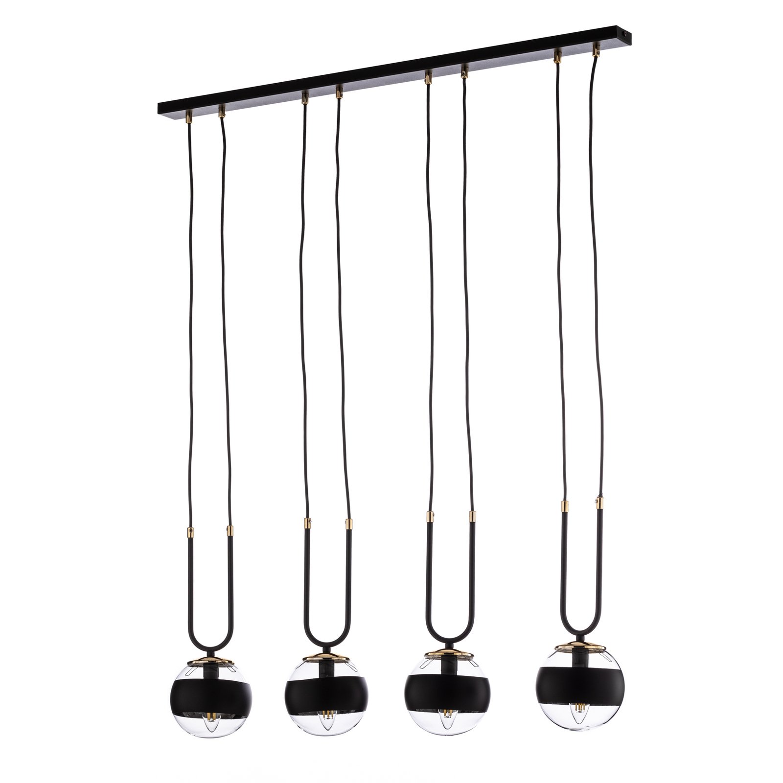 Linear lampă suspendată, negru/transparent, 4s.