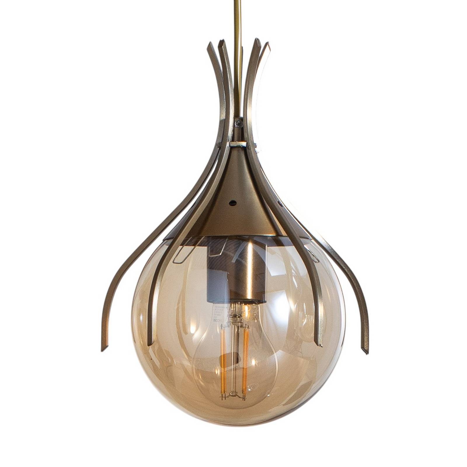 Lampa wisząca Sinka, bursztyn/antyczne złoto, 80 cm szkło/metal 4flg.