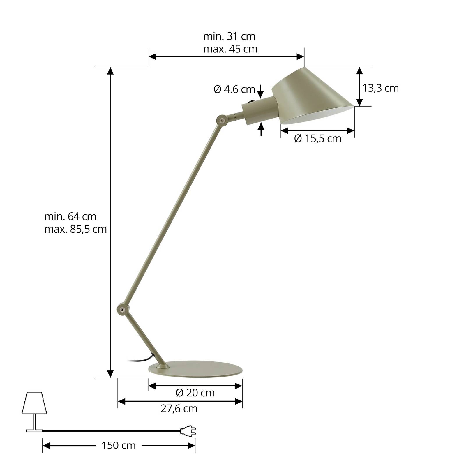 Lampa stołowa Lindby Corali, jasnozielony, metal, wysokość 64 cm