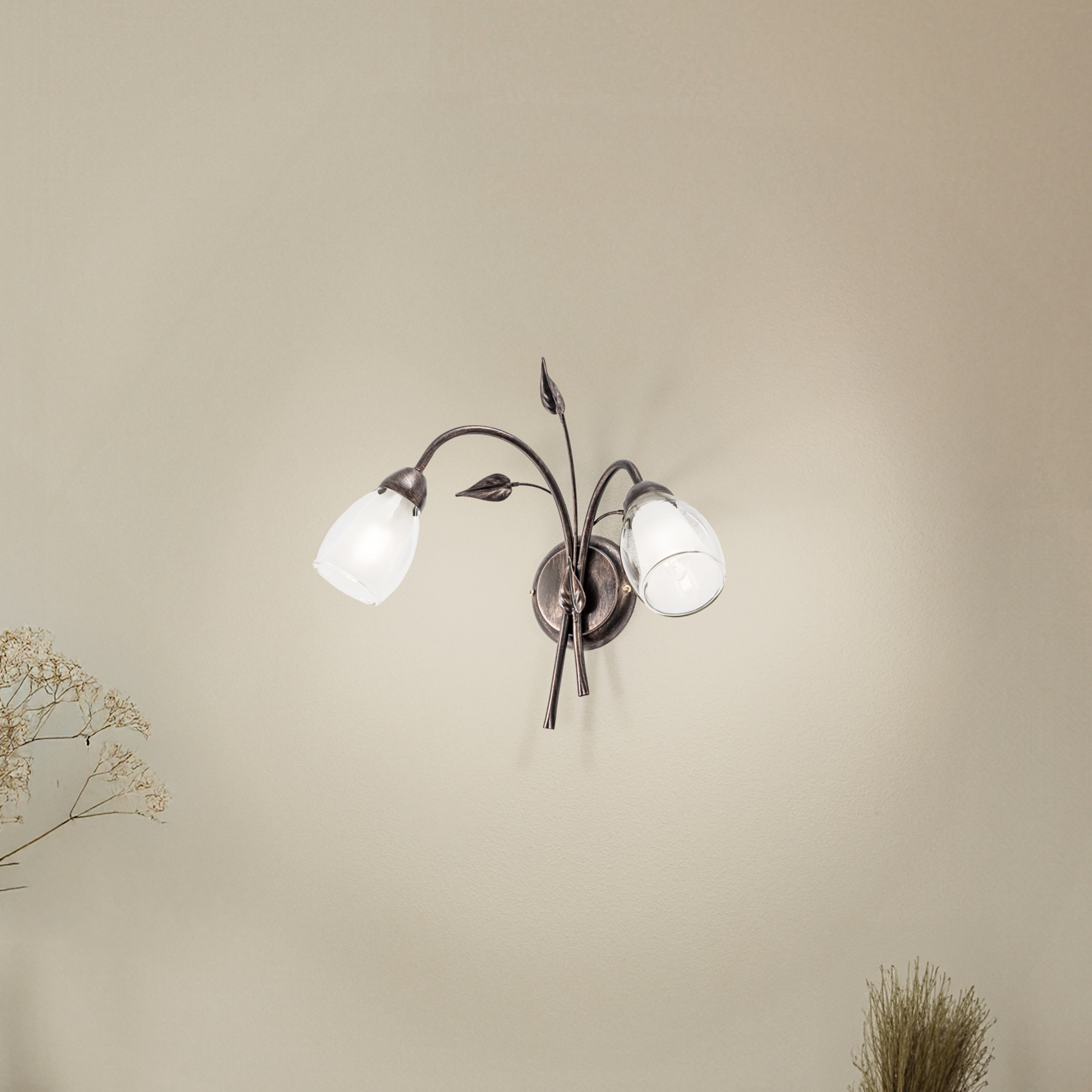 Vägglampa Liliana, 2 lampor, svart, rödguld, metall