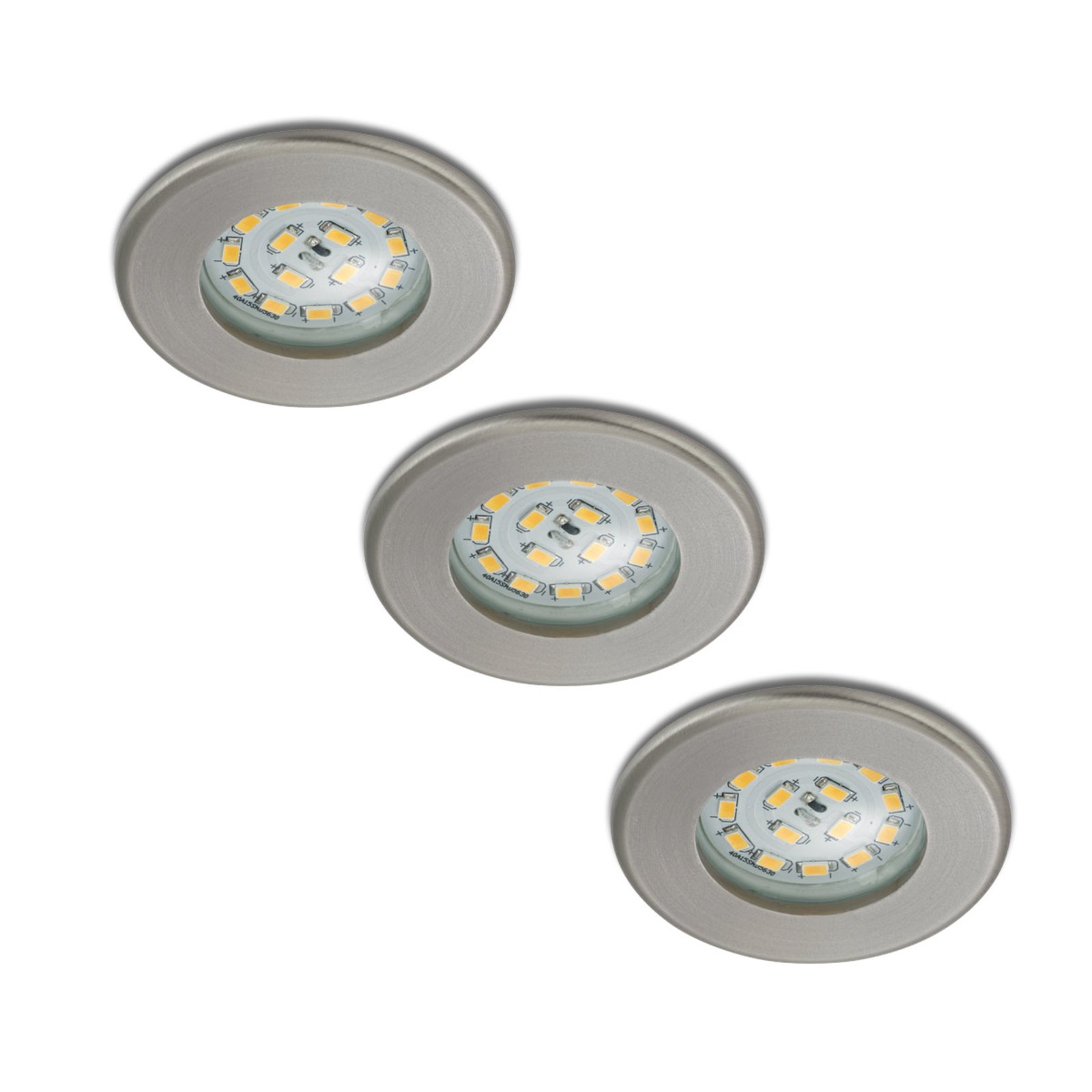 Set of 3 LED recessed lights Nikas IP44, nickel