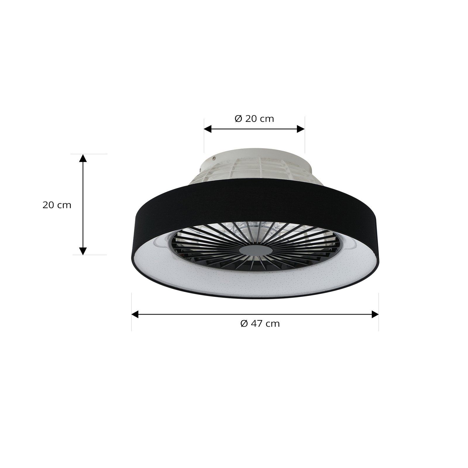 "Lindby" LED lubinis ventiliatorius "Mace", juodas, tylus, Ø 47 cm