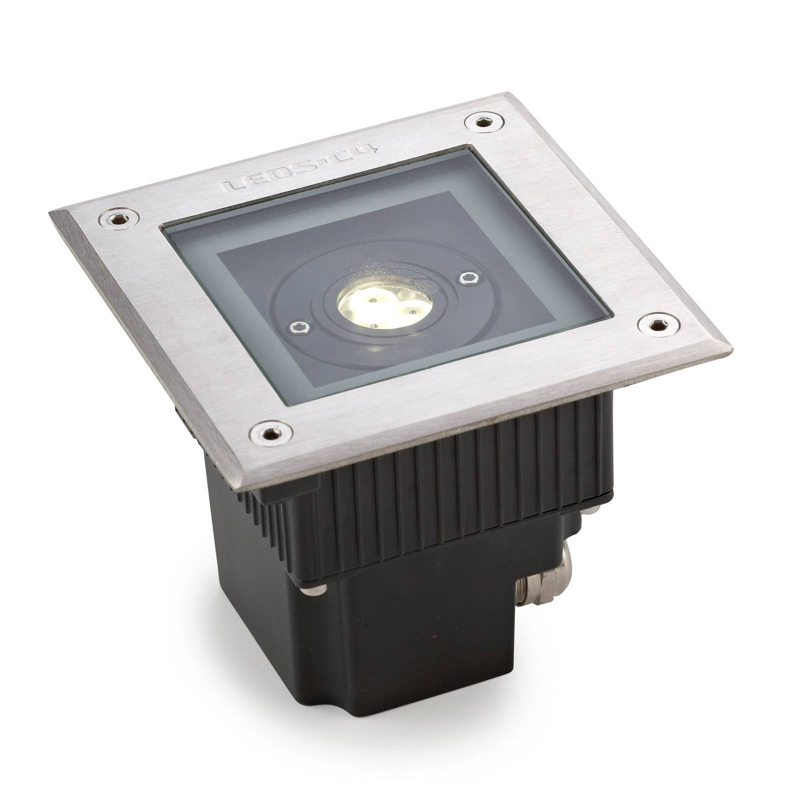 LEDS-C4 Gea Power stainless steel deck light LED, AISI 316 stainless steel, glass, 6 W, L: 12 cm, W: 12 cm