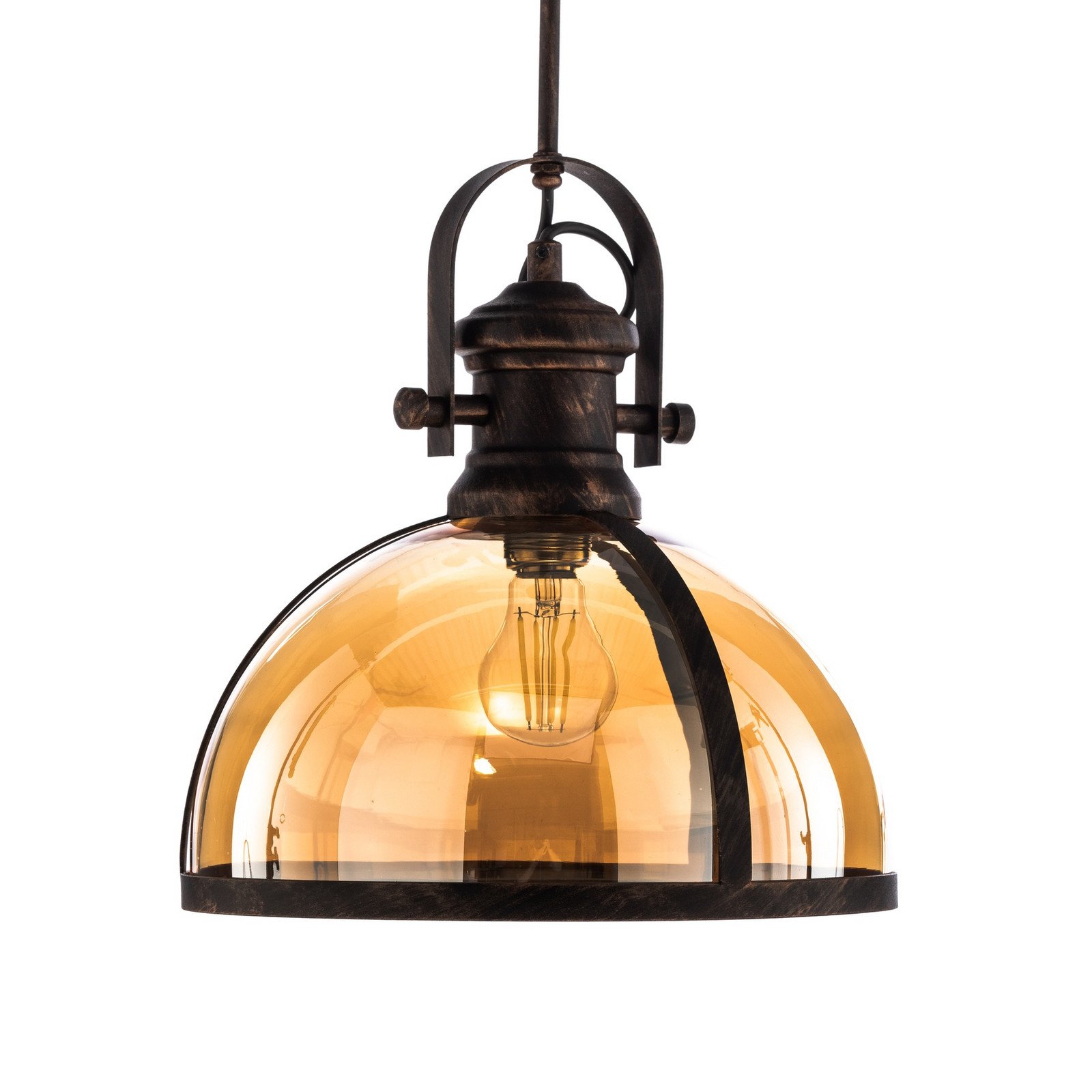 Avonni Lampă suspendată AV-5063-1BSY Abajur din sticlă cupru/negru - Camera de zi / sufragerie - negru/cupru nuanță miere - Metal