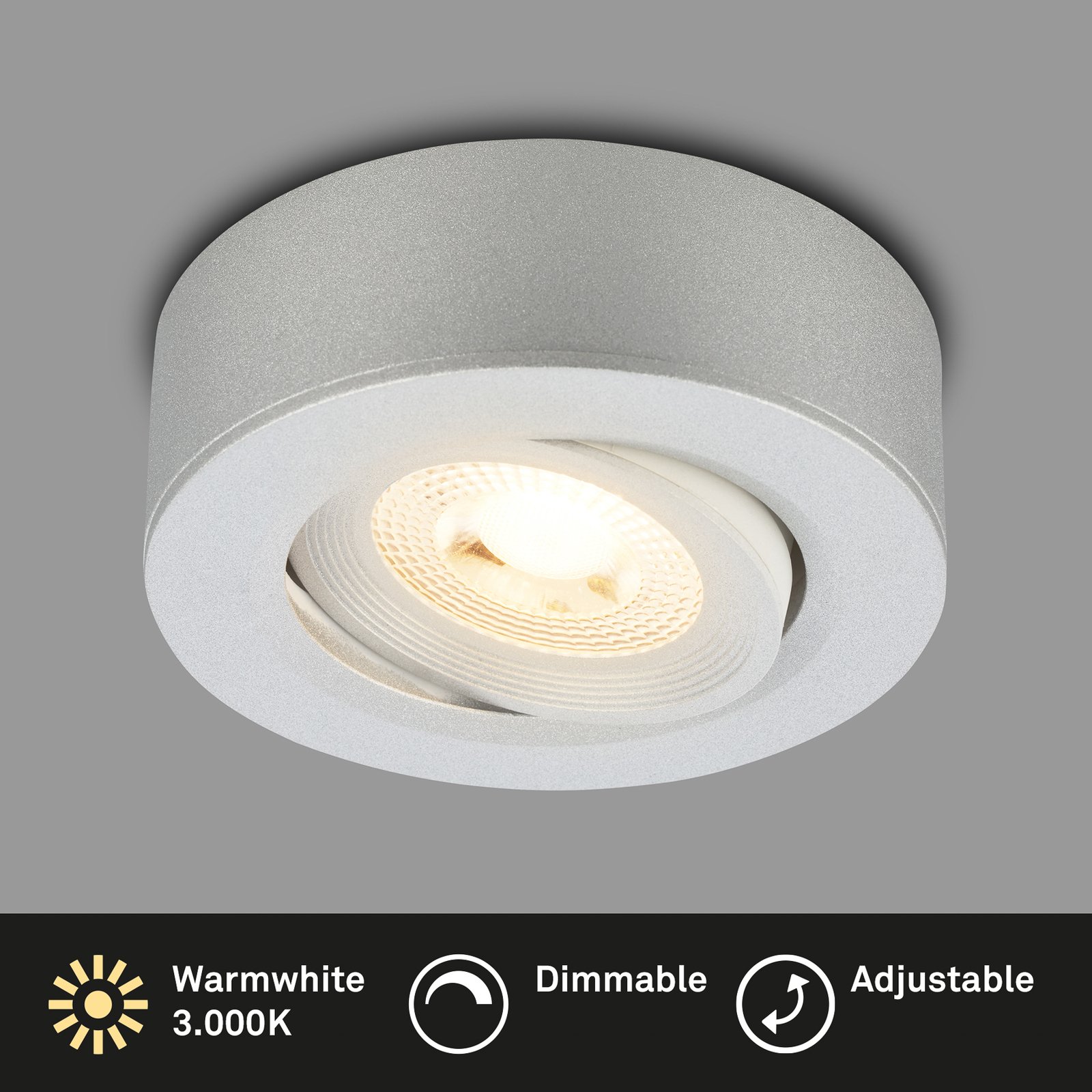 Luminaire encastrable LED Desi, chrome mat, Ø9cm, intensité variable, 3000K