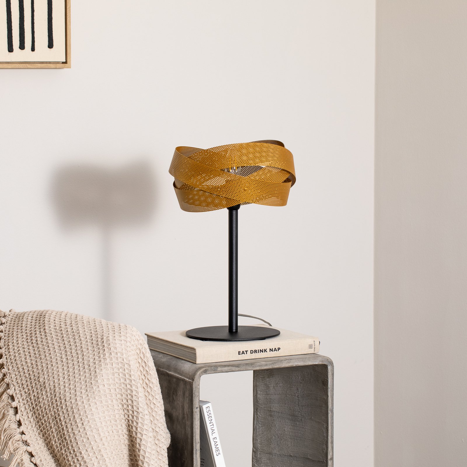 Bordlampe Tornado, svart/gull, metall, Ø 26 cm, E14