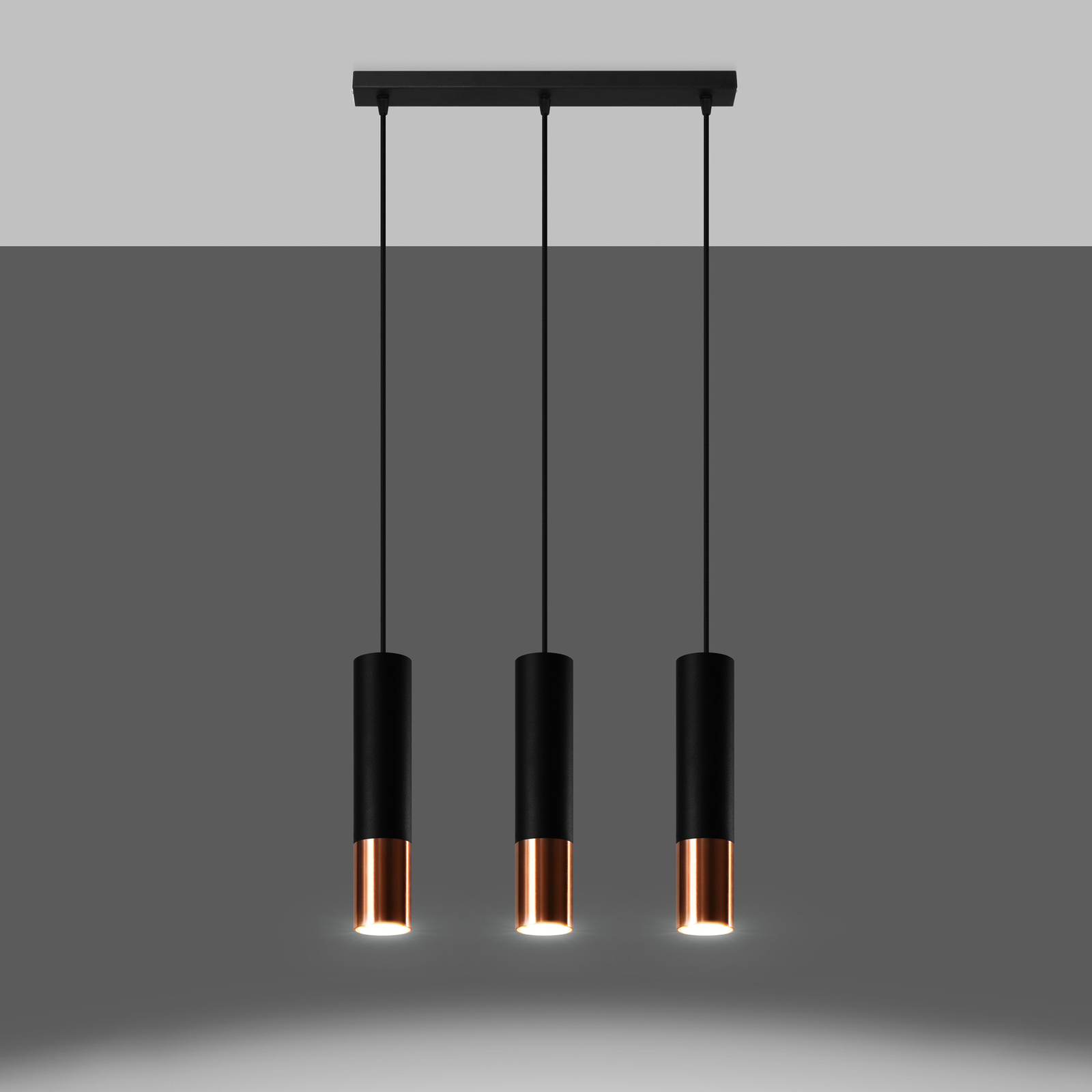Euluna Thalassa lámpara colgante 3 luces GU10 negro/cobre