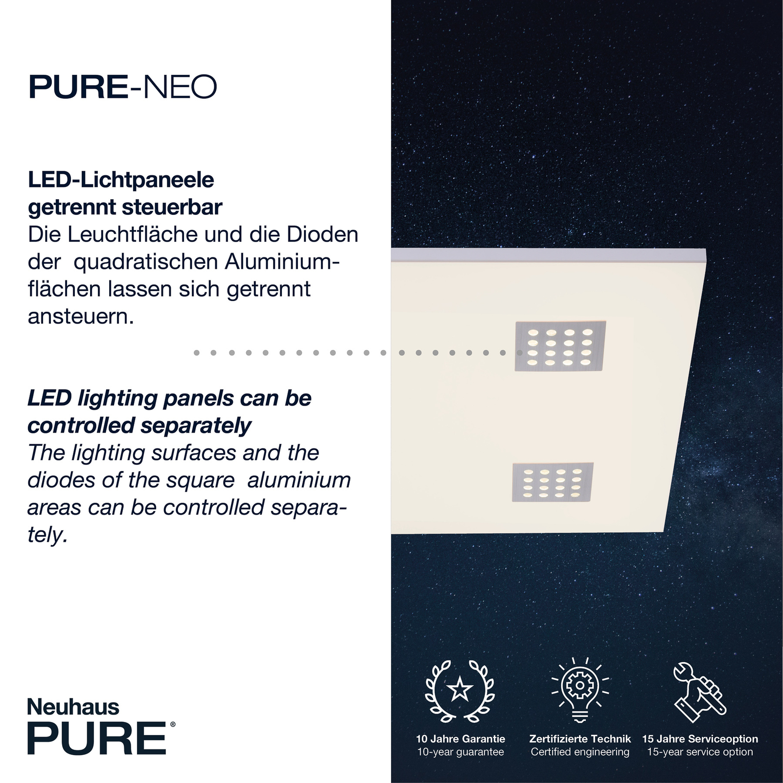 PURE Neo LED stropna svjetiljka 62x62cm