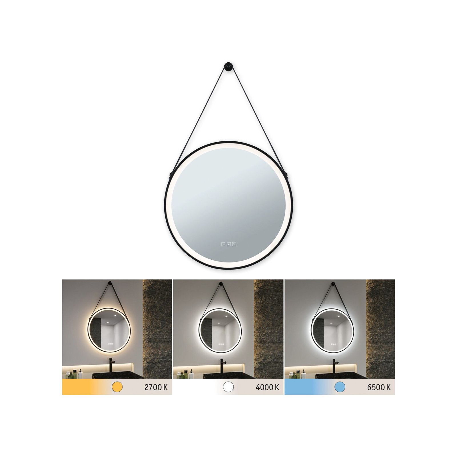 Mirra LED Illuminated Tükör IP44 Dim. Black/Mirror - Paulmann