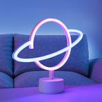 Neon Saturn LED table lamp, battery-powered
