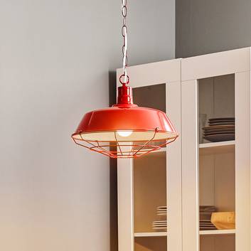 Grill pendant light, metal with lattice, red