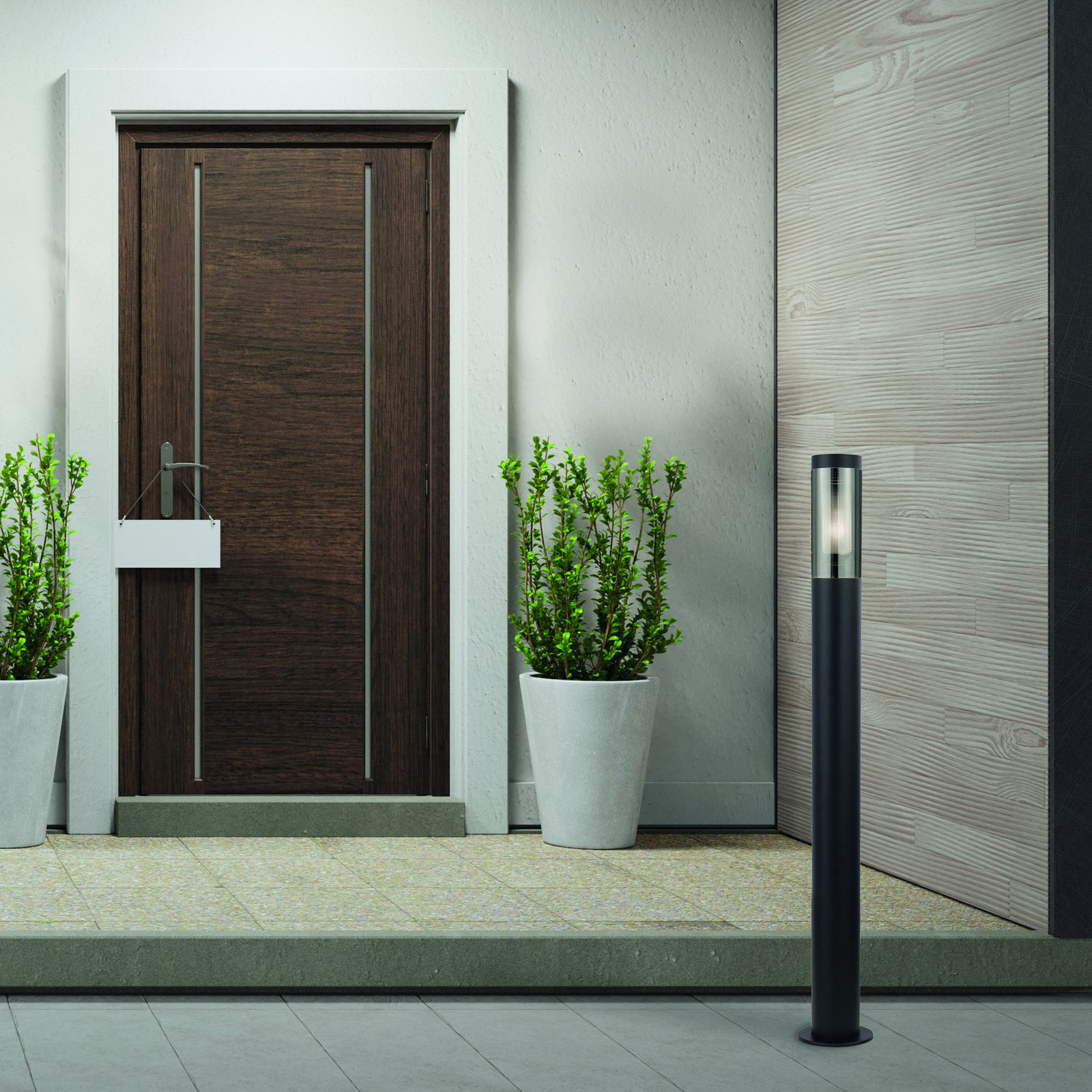 Borne lumineuse Batton, IP44, noir, hauteur 90 cm, métal