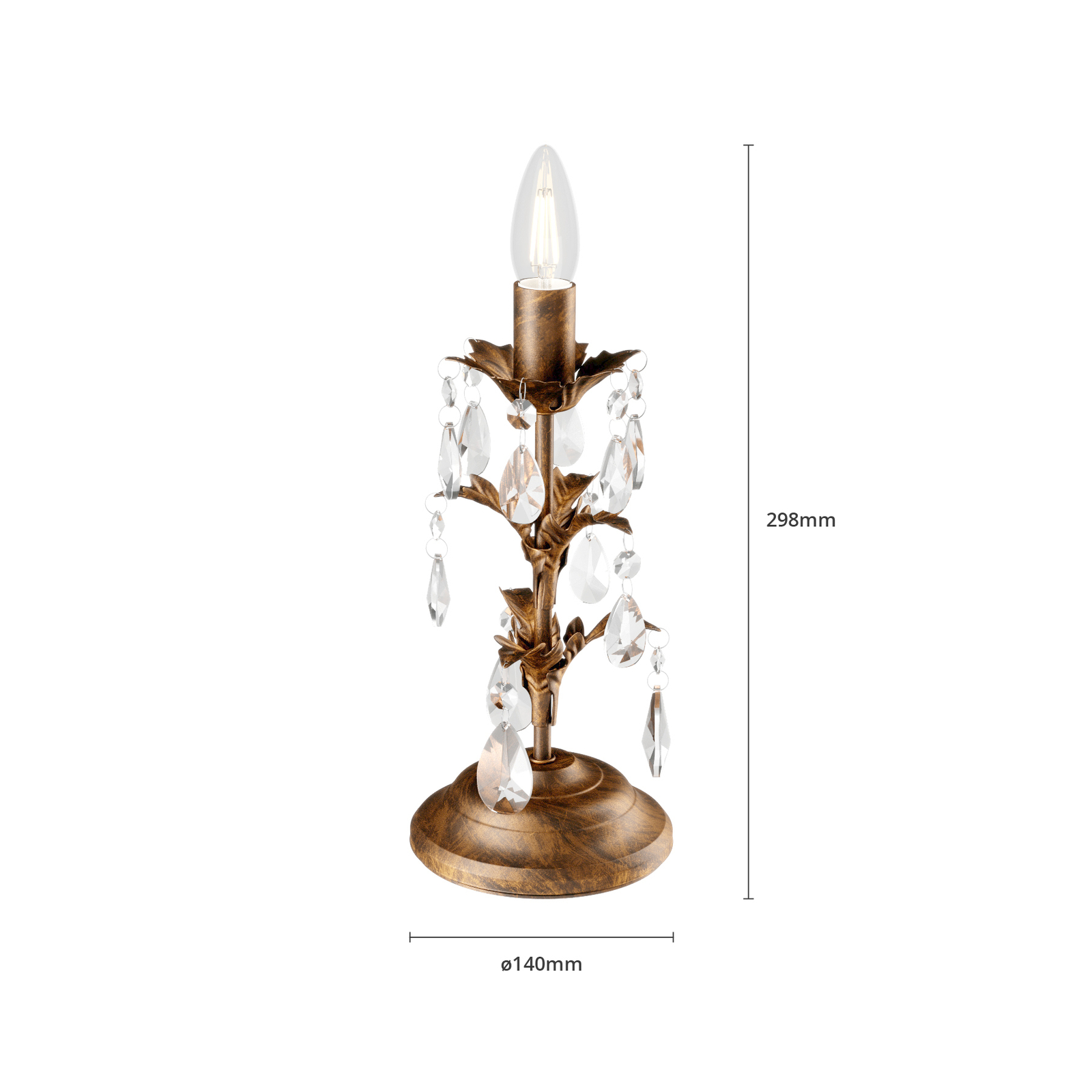 Bordlampe Teresa med krystaller, uten skjerm