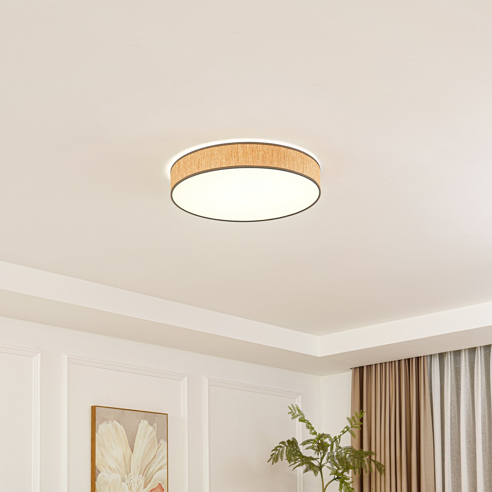 Lindby Plafonnier LED Jutis, beige, varech, Ø 50 cm