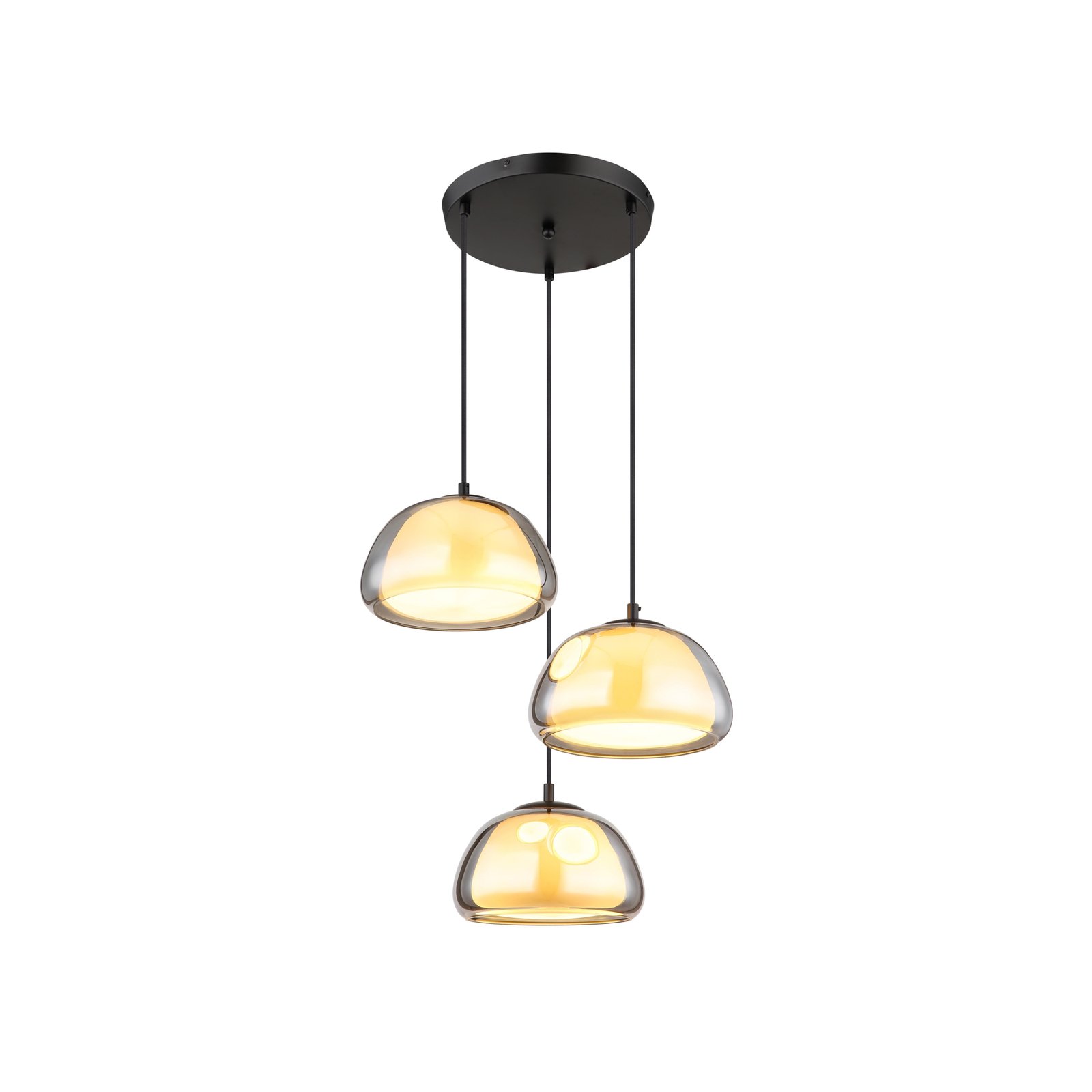 Jella hanglamp, lengte 95 cm, rookgrijs, 3-lamps, glas